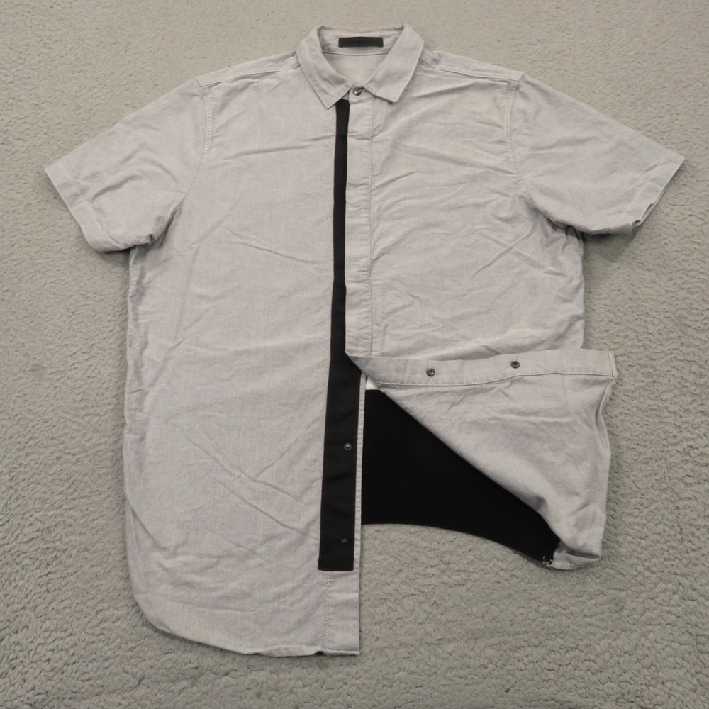 Alexander Wang Mens XL Grey Chambray Snap Button Wool Band High Low Sample Shirt